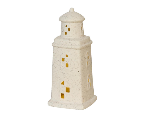 Visuel 1 du produit Phare blanc en porcelaine à LED - 9 x 9 x H 20,3 cm