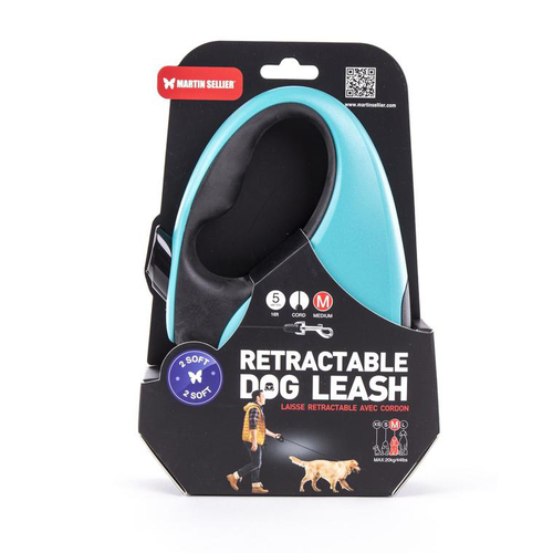 Visuel 1 du produit Laisse rétractable 2 Soft cordon coloris noir et turquoise - M