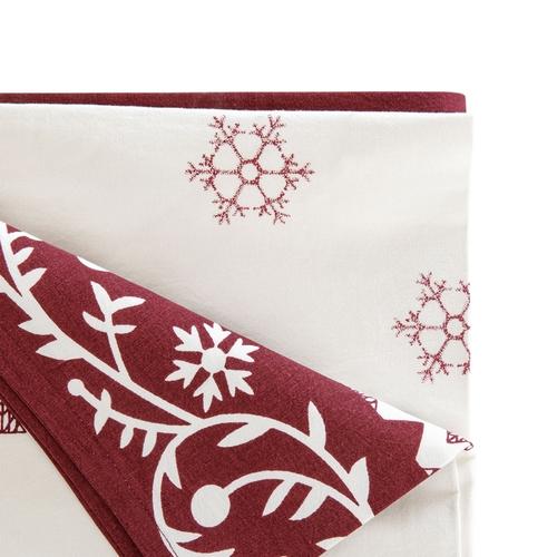 Visuel 2 du produit Nappe en coton ivoire et bordeaux à motif flocons - 250 x 150 cm