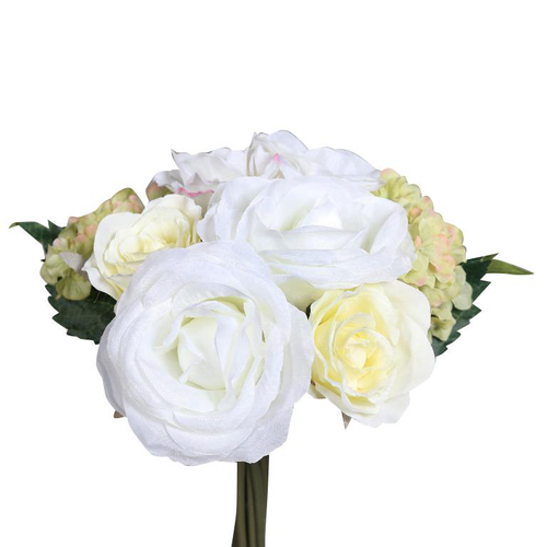 Visuel 1 du produit Bouquet de fleurs artificielles Rose et Hortensia blanc – 35 cm