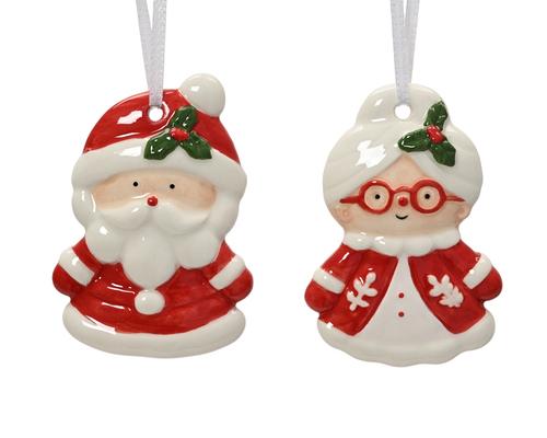 Visuel 1 du produit Père ou Mère Noël à suspendre en dolomite rouge et blanc - 6 x 8,6 cm