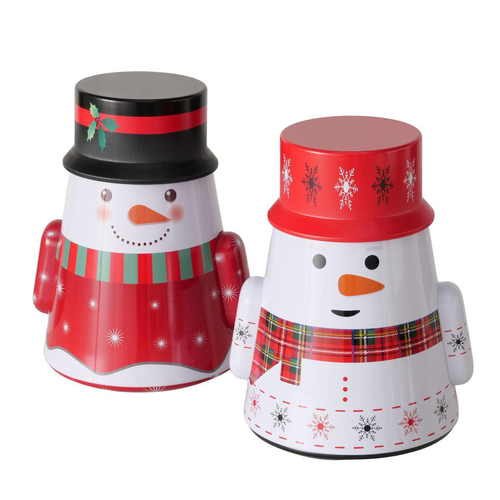 Visuel 1 du produit Boîte de stockage en métal forme bonhomme de neige blanc et rouge Heiko - 14,5 x 13,5 x 19,5 cm