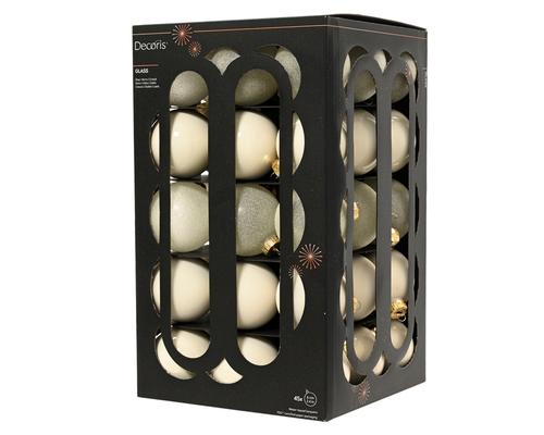 Visuel 1 du produit Pack de 45 boules de Noël brillantes et mates en verre blanc laine - Ø 6 cm