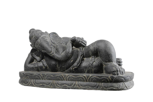 Visuel 1 du produit Décoration pour jardin aquatique coloris noir en pierre reconstituée figurine Ganesh couché sur base SEDA - 57 cm