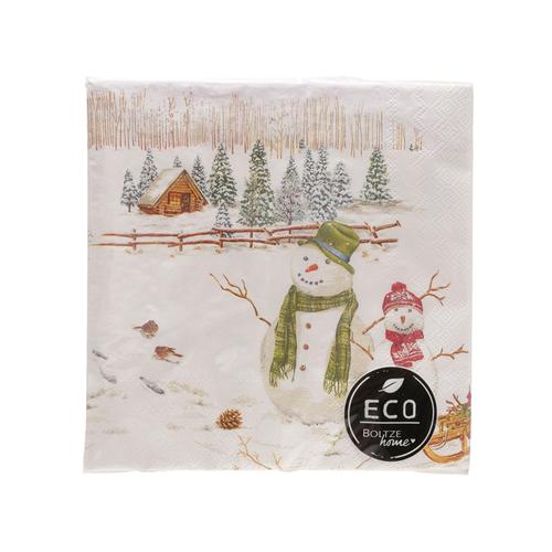 Visuel 1 du produit Paquet de 20 serviettes en papier recyclé multicolore Snowman - 16,5 x 16,5 cm