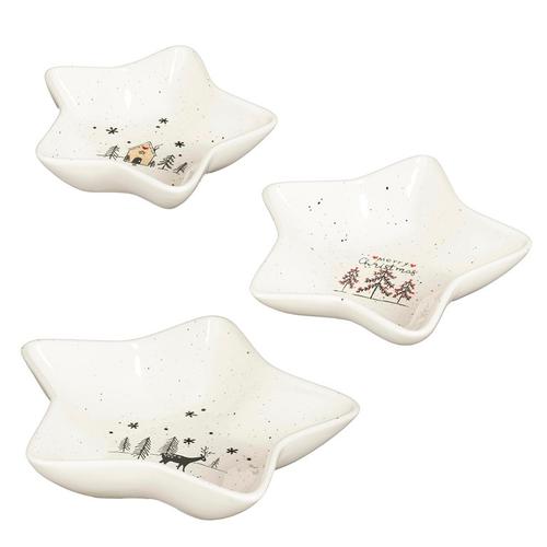 Visuel 1 du produit Coupe forme étoile en grès blanc avec motifs de Noël Mateo - 28,5 x 26 x 6 cm