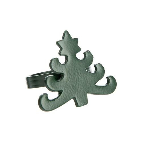 Visuel 1 du produit Ensemble de 4 ronds de serviette en métal vert forme sapin - 5,5 x 4,5 cm