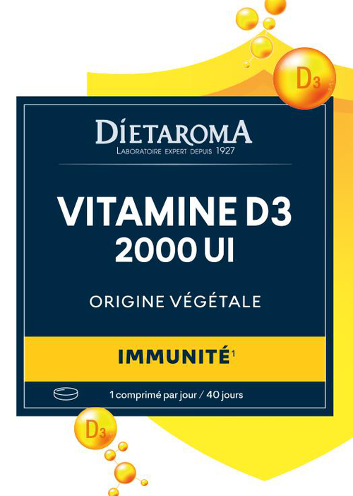 Visuel 1 du produit Complément alimentaire vitamine D3 végétale 2000 UI immunité Dietaroma - 40 comprimés