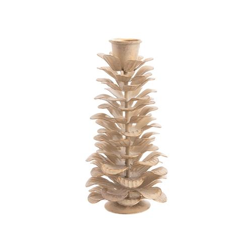 Visuel 1 du produit Bougeoir pomme de pin en métal beige - Ø 7,5 x H 14 cm