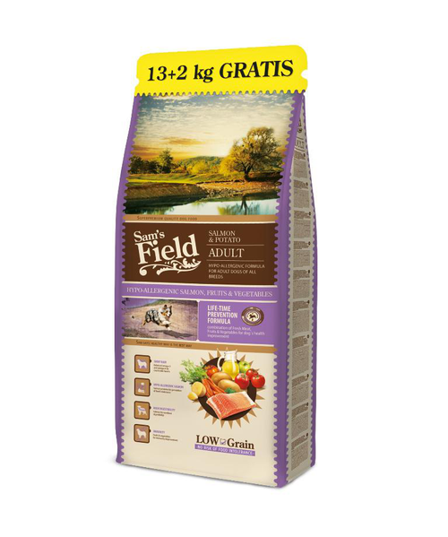 Visuel 1 du produit Nourriture pour chien croquette saumon Sam's Field - 13 + 2 kg