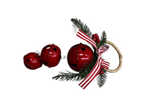 Visuel 1 du produit Grelot de Noël à suspendre en métal rouge avec nœud et feuillage - 40 cm