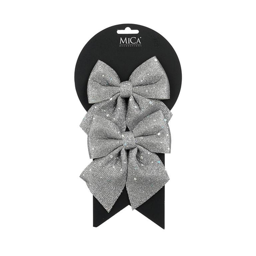 Visuel 1 du produit Ensemble de 2 nœuds décoratifs en tissu argent - 12 x 13 cm