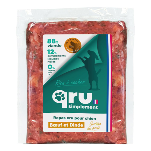 Visuel 1 du produit Aliment cru pour chien repas haché dinde Qru Simplement congelé - 450 g