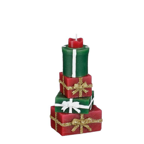 Visuel 1 du produit Bougie verte et rouge forme cadeaux - 6 x 5 x 15 cm