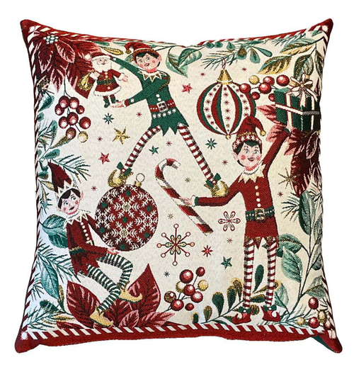 Visuel 1 du produit Coussin blanc en PE/coton à motifs rouges et verts Taquin - 45 x 45 cm