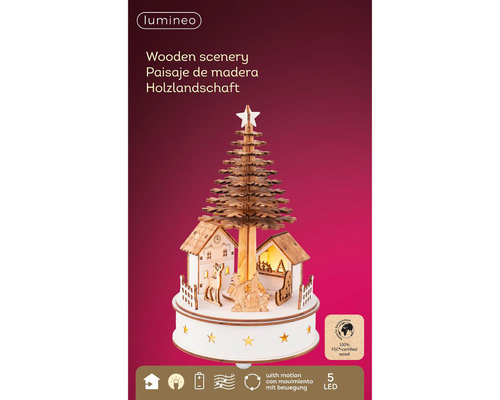 Visuel 2 du produit Village animé lumineux rond en contreplaqué avec sapin à 5 LED blanc chaud Dicken’s - Ø 15 x H 25 cm