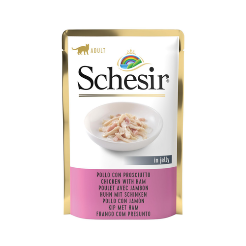 Visuel 1 du produit Aliment humide pour chat filets de poulet avec jambon sachet en gelée Schesir - 85 g
