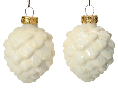 Visuel 2 du produit Boîte de 6 pommes de pin en verre blanc laine - Ø 5 x H 7 cm