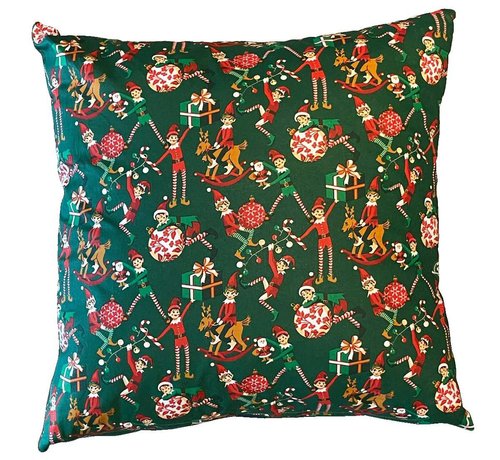 Visuel 1 du produit Coussin carré vert en coton à motifs rouges et blanc Farceur - 45 x 45 cm