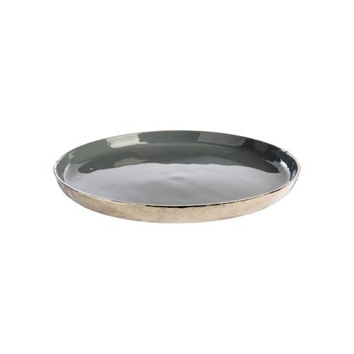 Visuel 1 du produit Plateau rond émaillé en aluminium bleu et argent - Ø 30 x H 3 cm