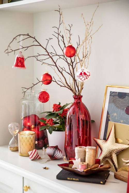 Visuel 3 du produit Cloche en verre transparent Rouge paillettes et étoile - 6,20 x 6,20 x 7,50 cm