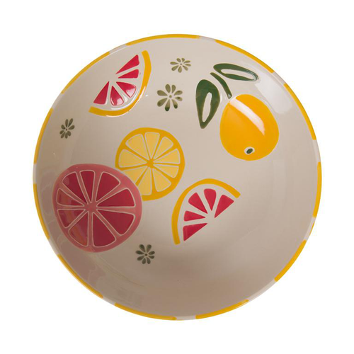 Visuel 2 du produit Saladier en grès à rayures jaunes et motif fruits Zestine - Ø 28 x H 7,5 cm