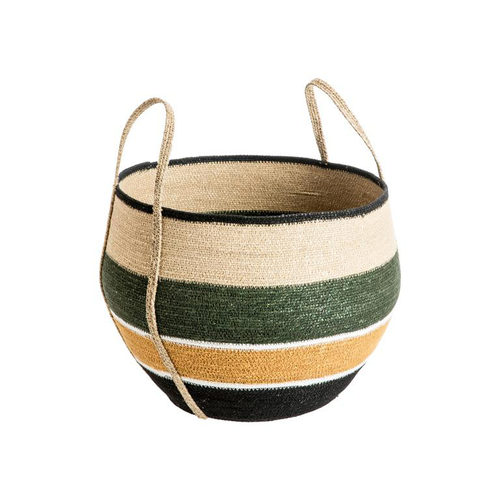 Visuel 1 du produit Panière ronde rayée multicolore avec anses en osier moyen modèle - Ø 43 x H 31 cm