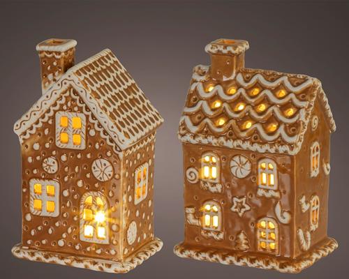 Visuel 1 du produit Maison décorative en dolomite imitation biscuit à micro LED - 10 x 7,5 cm