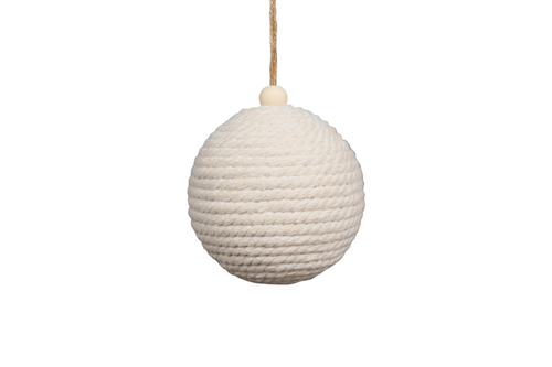 Visuel 1 du produit Suspension boule décorative boule tricotée coloris beige en polyester - 8 x 8 x 9 cm