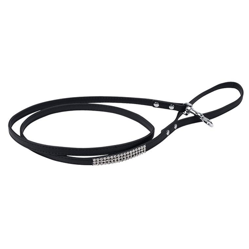 Visuel 1 du produit Laisse pour chien noire simili cuir Strass Petmini Wouapy – 10 mm x 1,2 m
