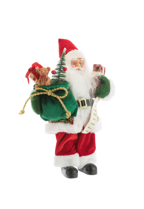 Visuel 1 du produit Père Noël traditionnel en tissu rouge et vert avec cadeaux - 80 cm