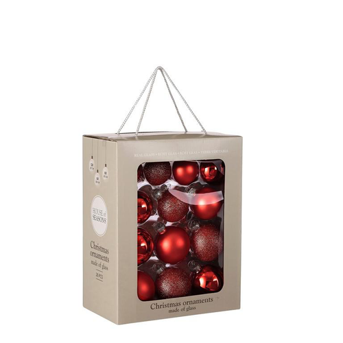 Visuel 1 du produit Boîte de 26 boules de Noël en verre rouge - Ø 7 cm
