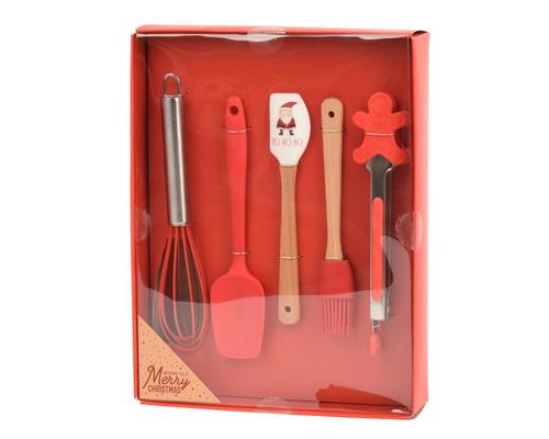 Visuel 1 du produit Coffret de 5 ustensiles de cuisine pour enfant en silicone rouge - 25,5 x 19 cm