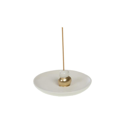 Visuel 1 du produit Porte-encens en céramique blanche et or Dorine - 13 x 4,5 x 12,5 cm