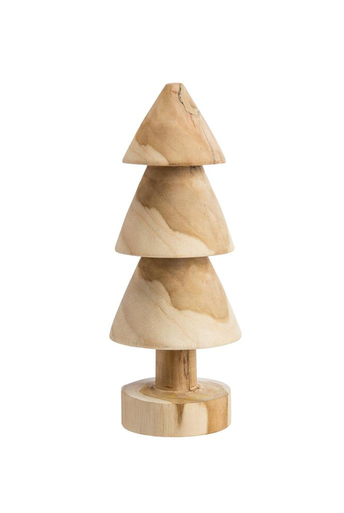 Visuel 1 du produit Figurine décorative sapin à poser coloris beige en teck - 8 x 8 x 20 cm