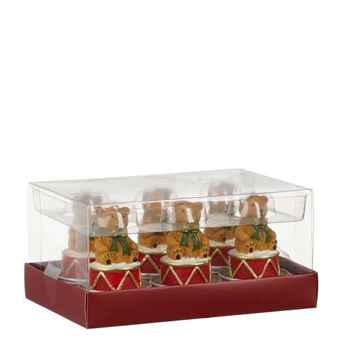 Visuel 1 du produit Lot de 6 bougies chauffe-plat ours en paraffine marron - Ø 4 x H 6 cm
