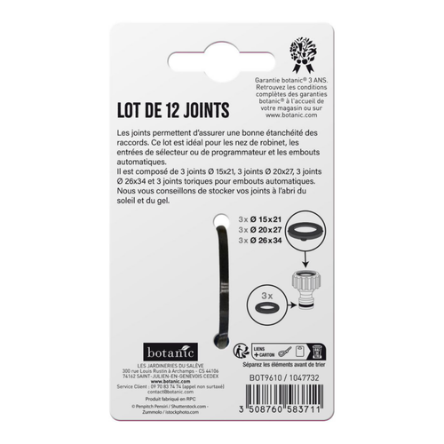 Visuel 2 du produit Lot de 12 joints botanic® - Joints Ø 15x21 Ø 20x 27 Ø 26x34 et 3 joints toriques