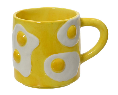 Visuel 1 du produit Mug en dolomite jaune motif œufs au plat - 13,6 x 8,8 x 10,2 cm