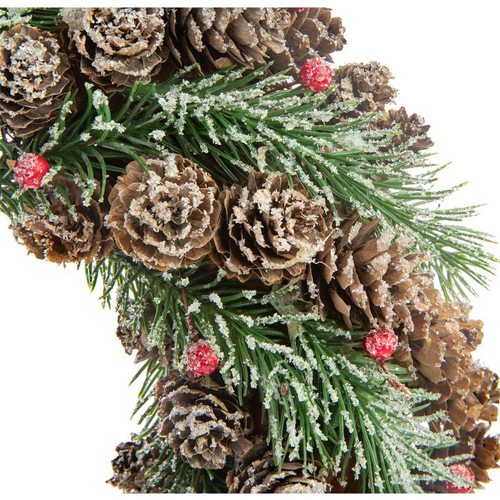 Visuel 2 du produit Couronne de pommes de pin verte et rouge Ø30x8 cm