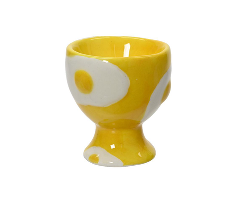 Visuel 1 du produit Coquetier en dolomite jaune avec motif œuf au plat - Ø 5 x H 6,5 cm