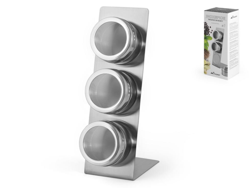Visuel 1 du produit 3 boîtes sur support magnétique en inox argent - 11 x 8 x 24 cm