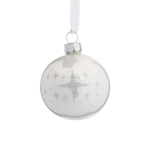Visuel 2 du produit Boule en verre blanc d'hiver pourtour étoiles - Ø 6 cm
