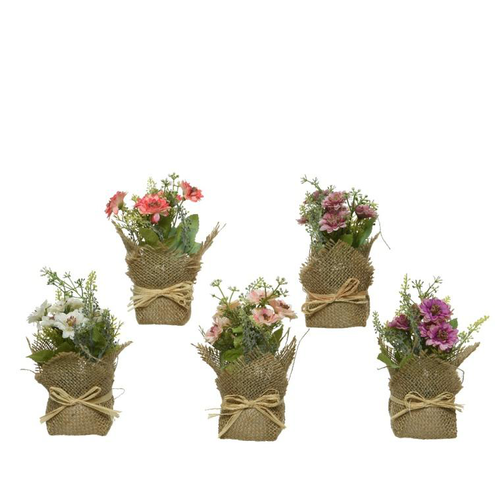 Visuel 1 du produit Pot de fleurs des champs artificielles coloris multicolore avec pot en jute - 7 x 7 x 17 cm