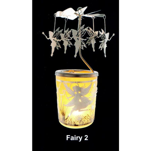 Visuel 1 du produit Carrousel photophore en métal argenté avec fées - H 12 cm