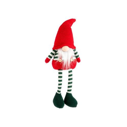 Visuel 1 du produit Gnome rouge avec pull rayé vert et jambes flexibles - 61 cm