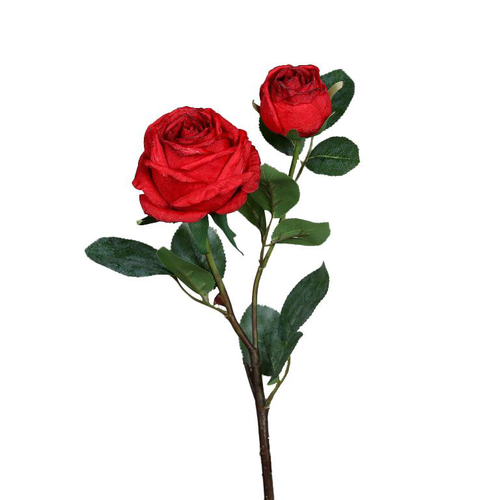 Visuel 1 du produit Rose artificielle rouge avec une fleur et un bouton – 57 cm