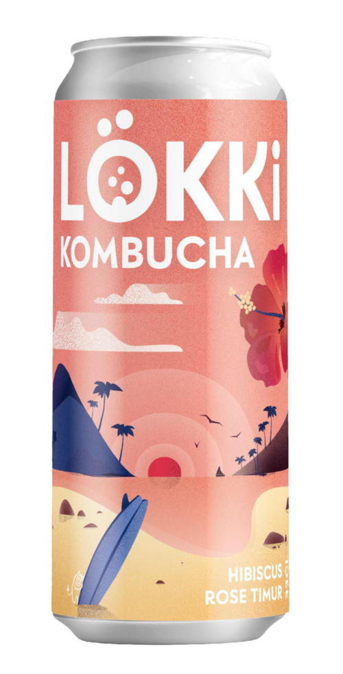 Visuel 1 du produit Canette de Kombucha hibiscus rose et timur Lökki - 33 cl