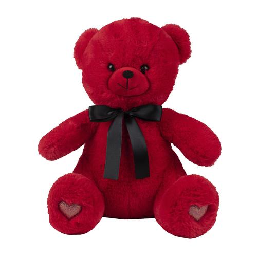 Visuel 1 du produit Peluche de Noël ours nœud satin noir cœur brodé pattes en polyester coloris rouge Kalidou - H 40 cm