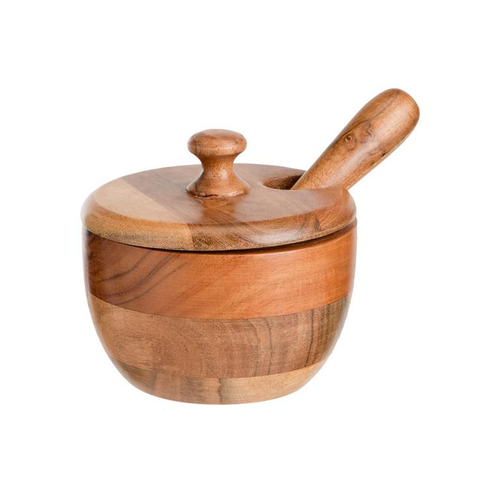 Visuel 1 du produit Mortier avec couvercle et pilon en bois de manguier naturel - Ø 12 x H 10 cm