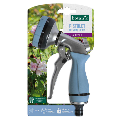 Visuel 1 du produit Pistolet premium botanic® - 8 jets avec débit réglable et gâchette verrouillable